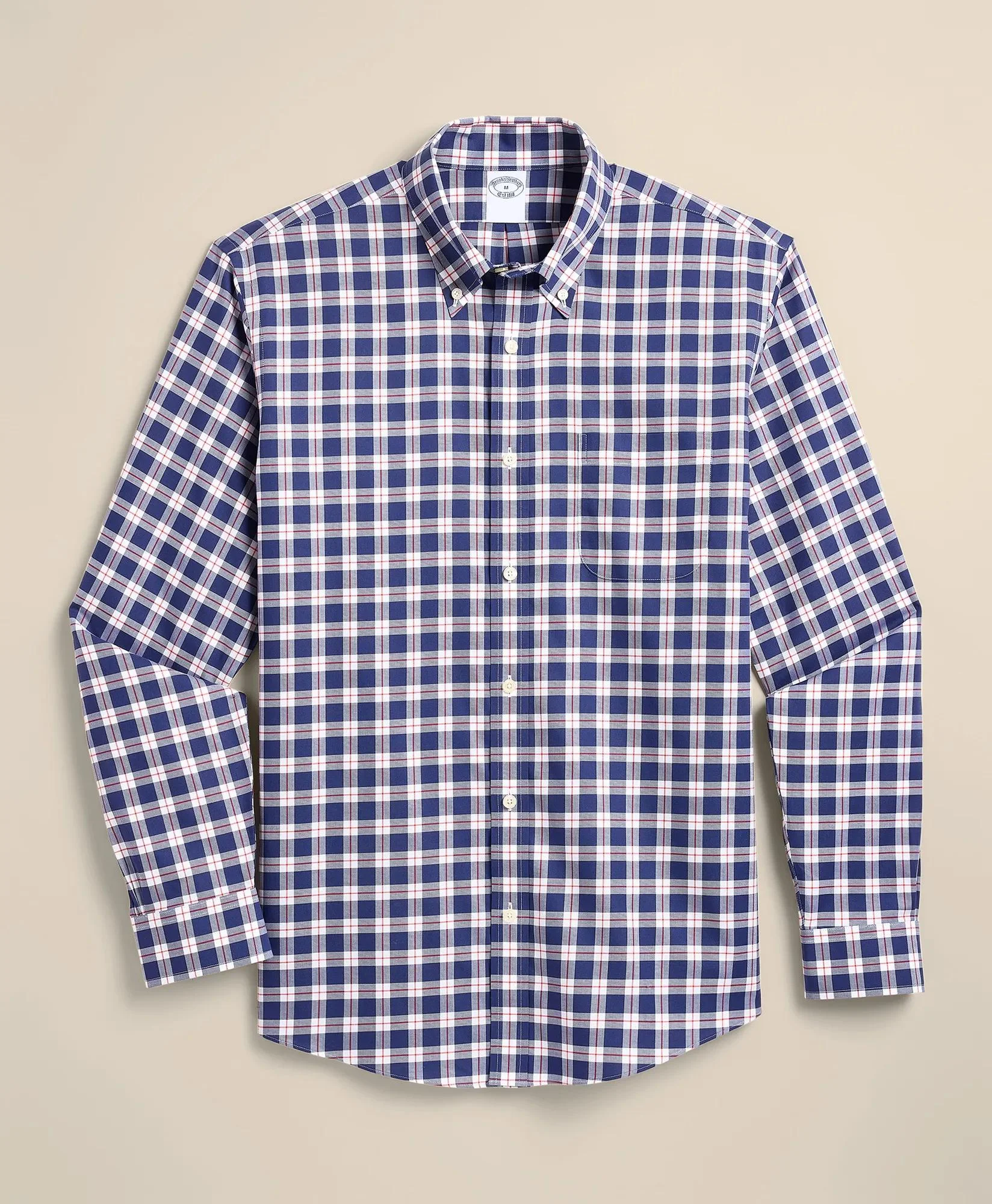 Supima® Cotton Non-Iron Twill Button Down Collar Plaid Sport Shirt - 1