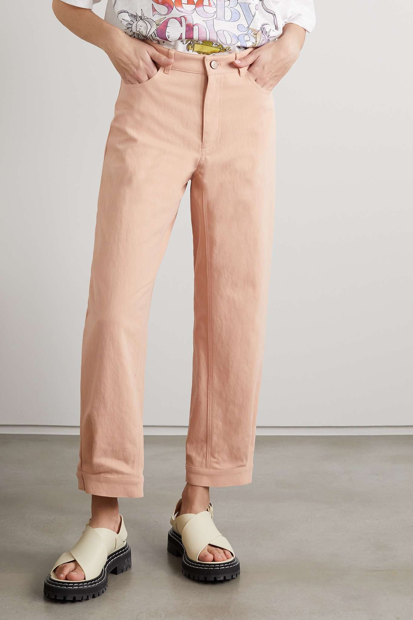 Cropped cotton-blend straight-leg pants - 3