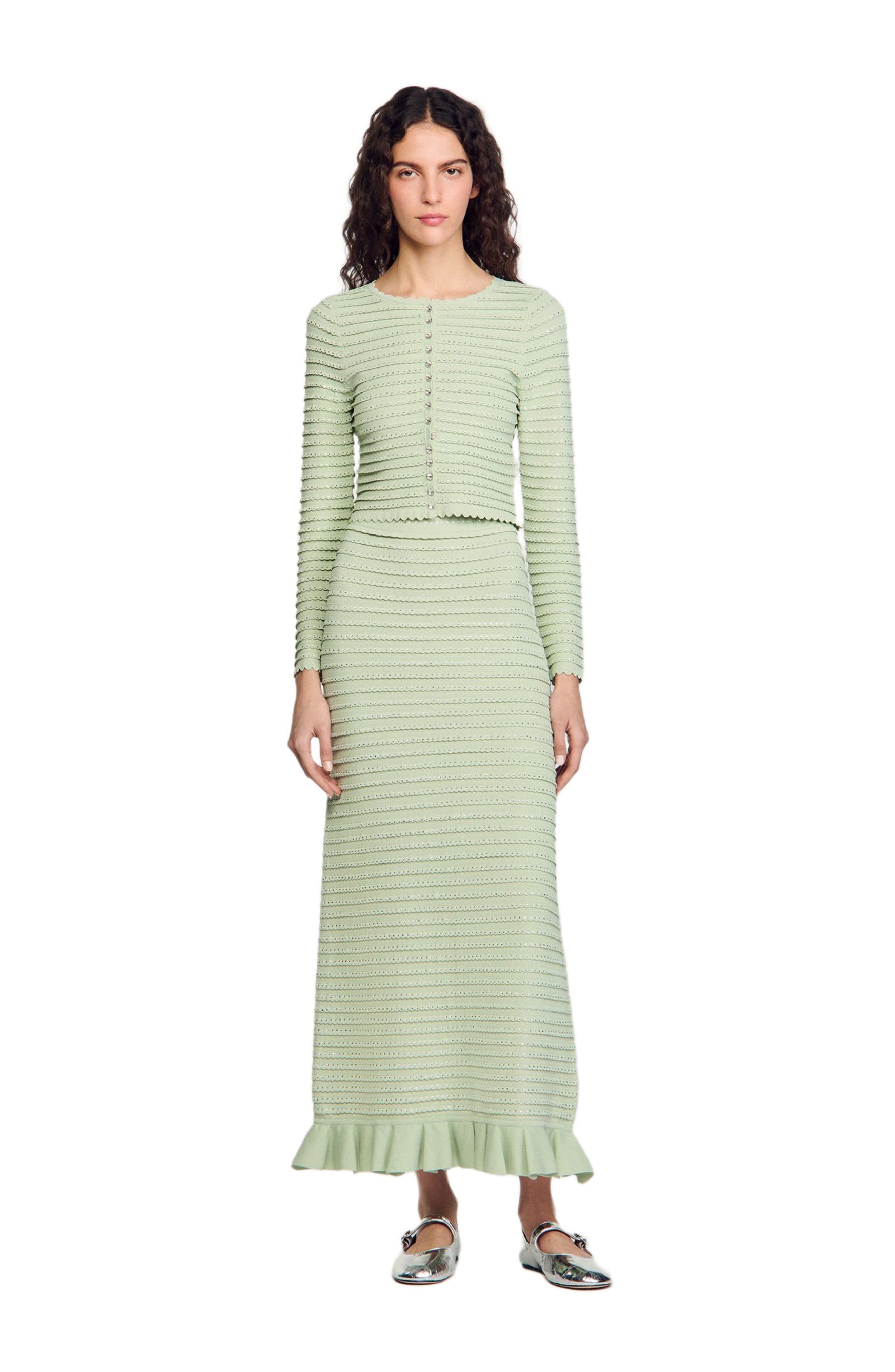 SANDRO Rhinestone knit maxi skirt in Almond Green at Nordstrom - 6