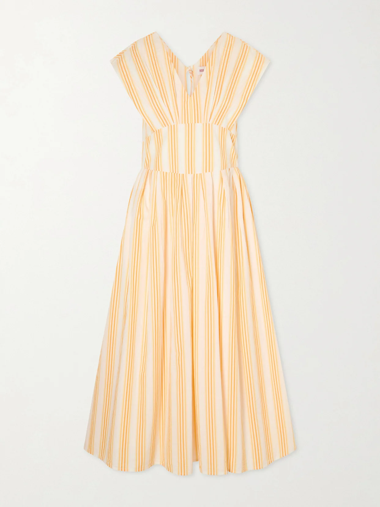 In Full Bloom Gathered Striped Cotton-taffeta Midi Dress - 1