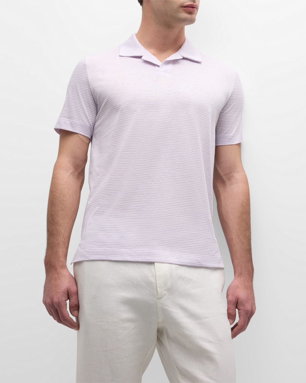 Men's Cotton-Linen Stripe Polo Shirt - 5
