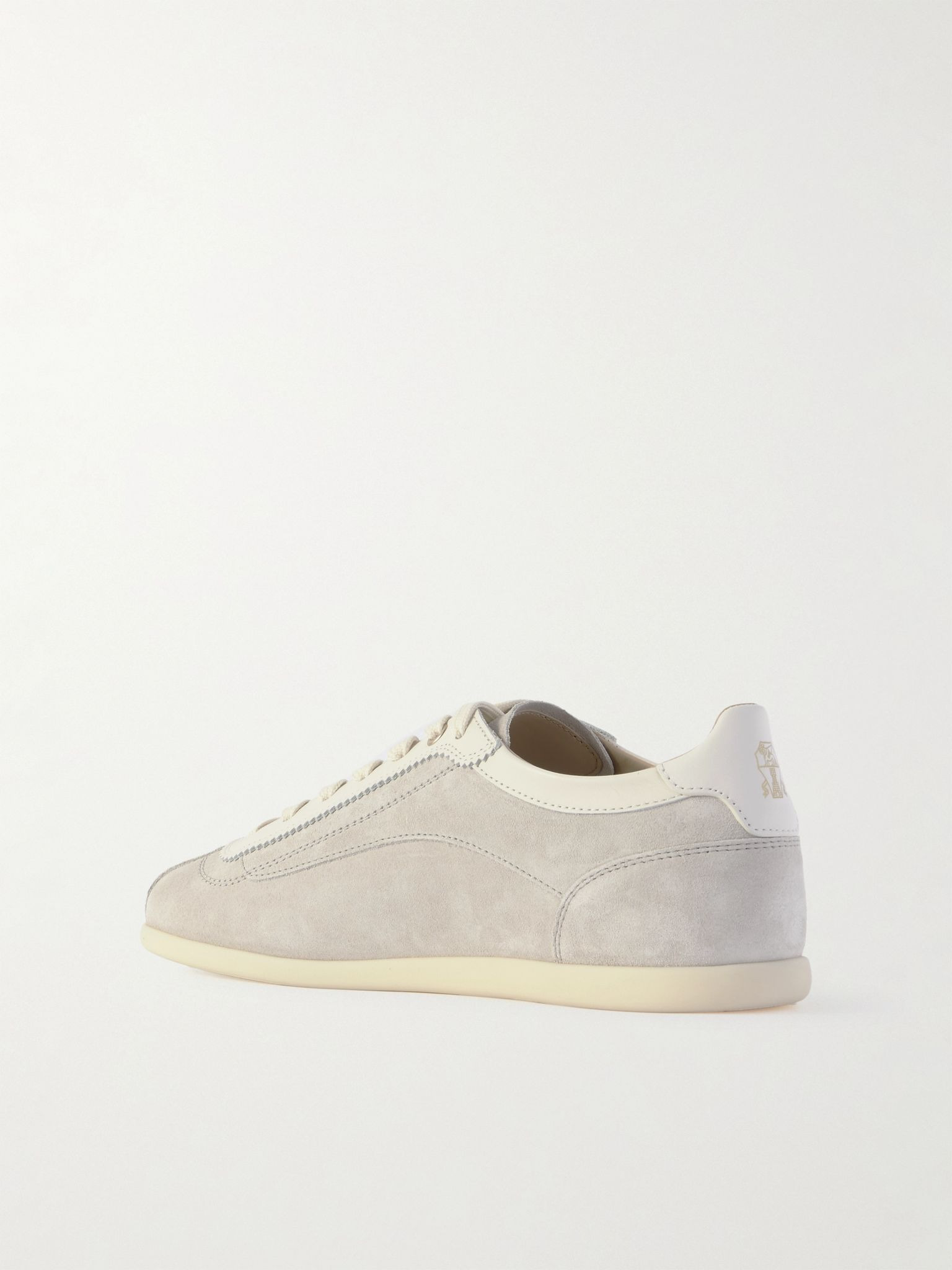 Leather-Trimmed Suede Sneakers White - 4