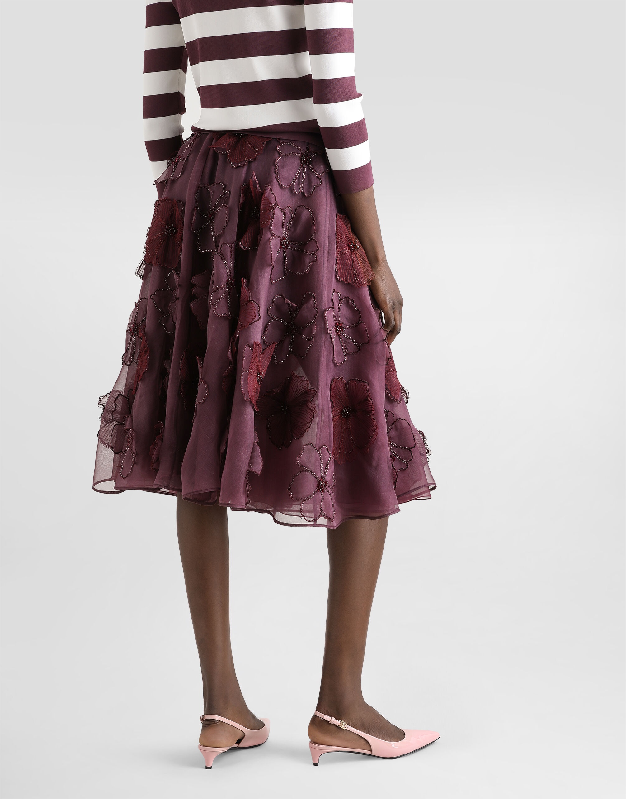 Organza midi circle skirt with floral embroidery - 5