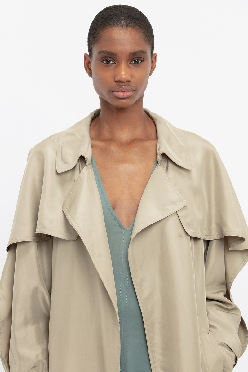 Pleated Back Fluid Trench Coat In Lichen Green 6