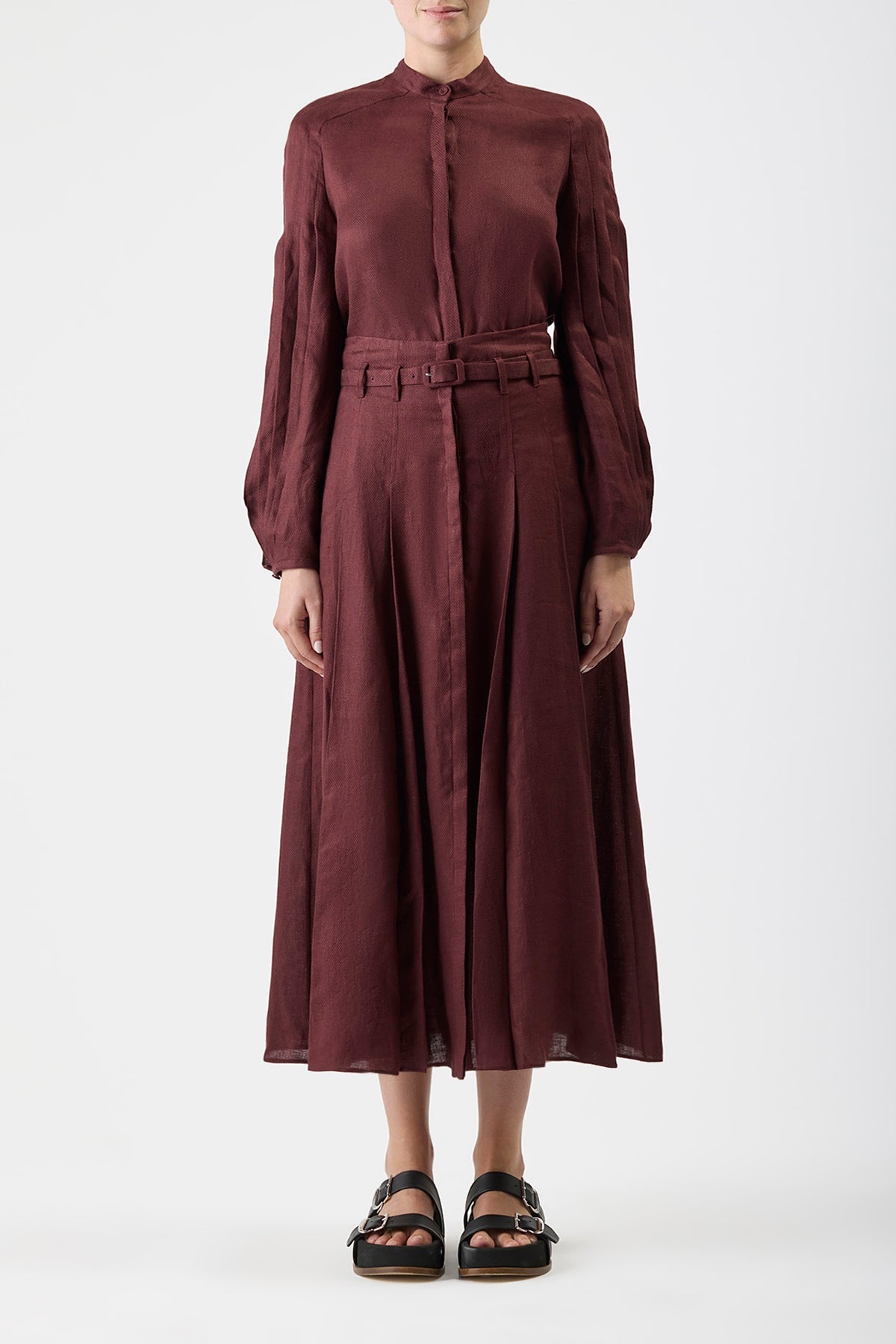 Laetitia Blouse in Deep Bordeaux Linen - 2