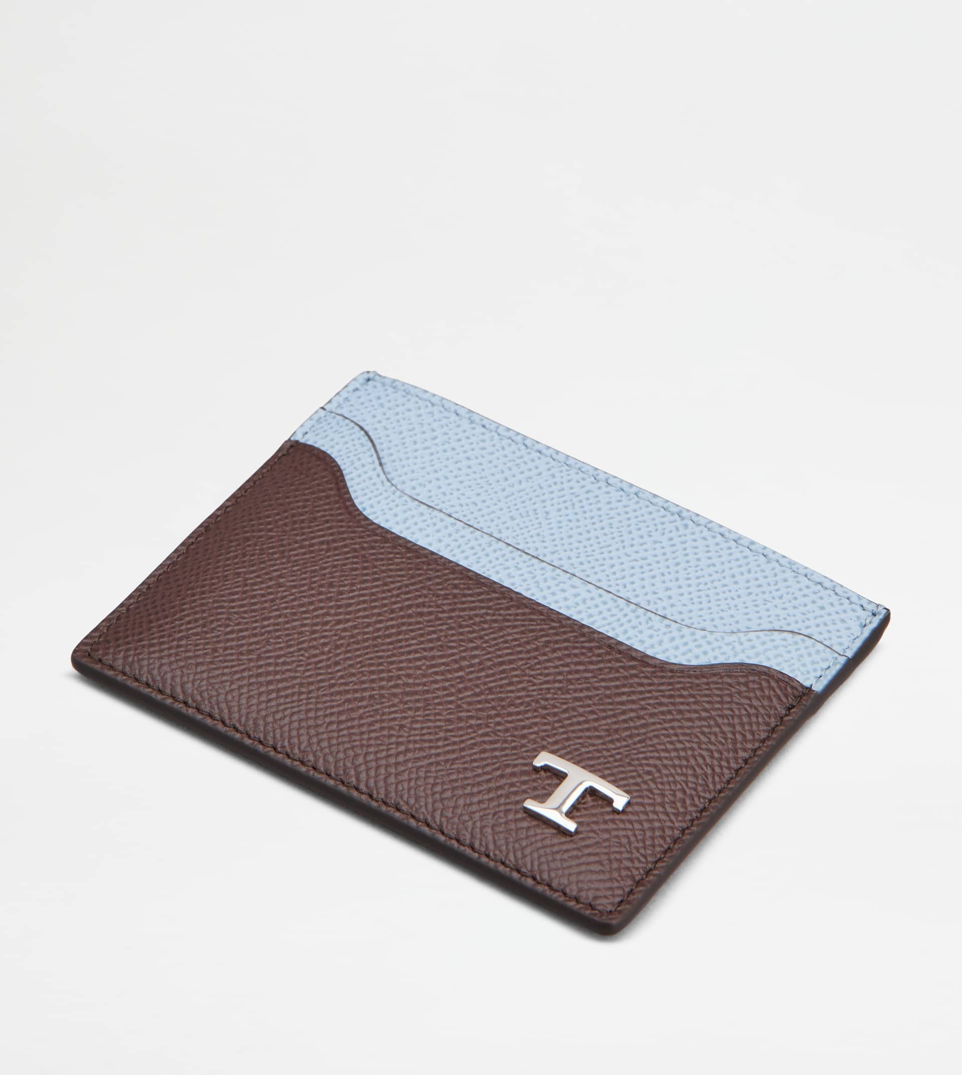 CARD HOLDER IN LEATHER - BROWN, SKY BLUE - 3