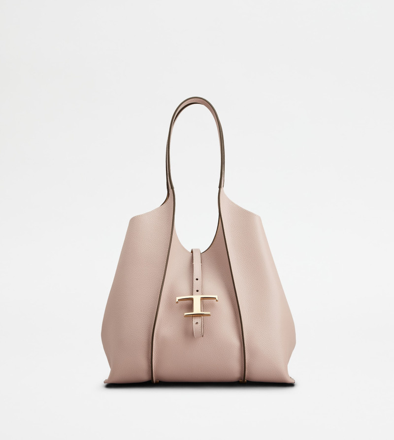 T TIMELESS SHOPPING BAG IN LEATHER SMALL - PINK 1