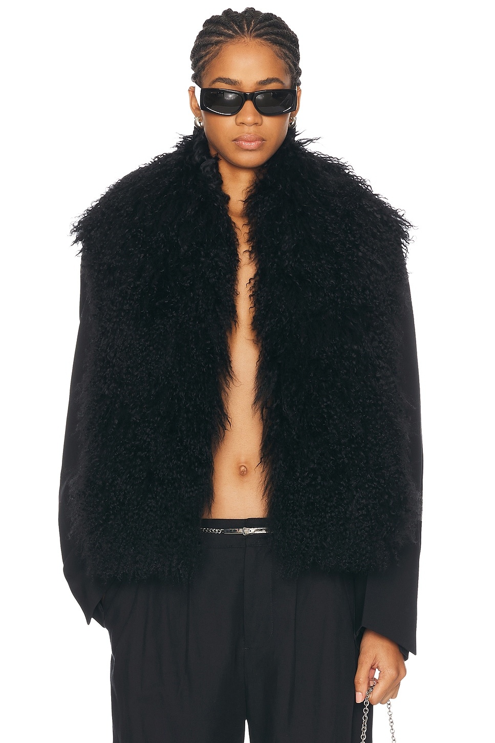 Faux Fur Collar Cropped Blazer - 1