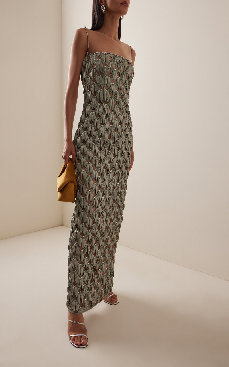 COSTARELLOS Triana Embellished Gown green outlook