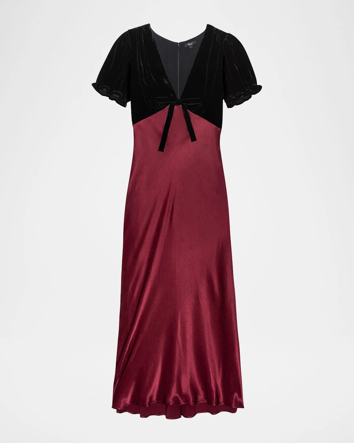 Dory V-Neck Velvet & Satin Midi Dress - 1