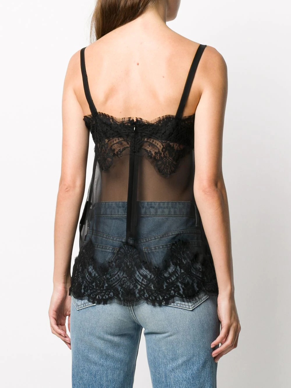 lace-trim sheer cami top - 4