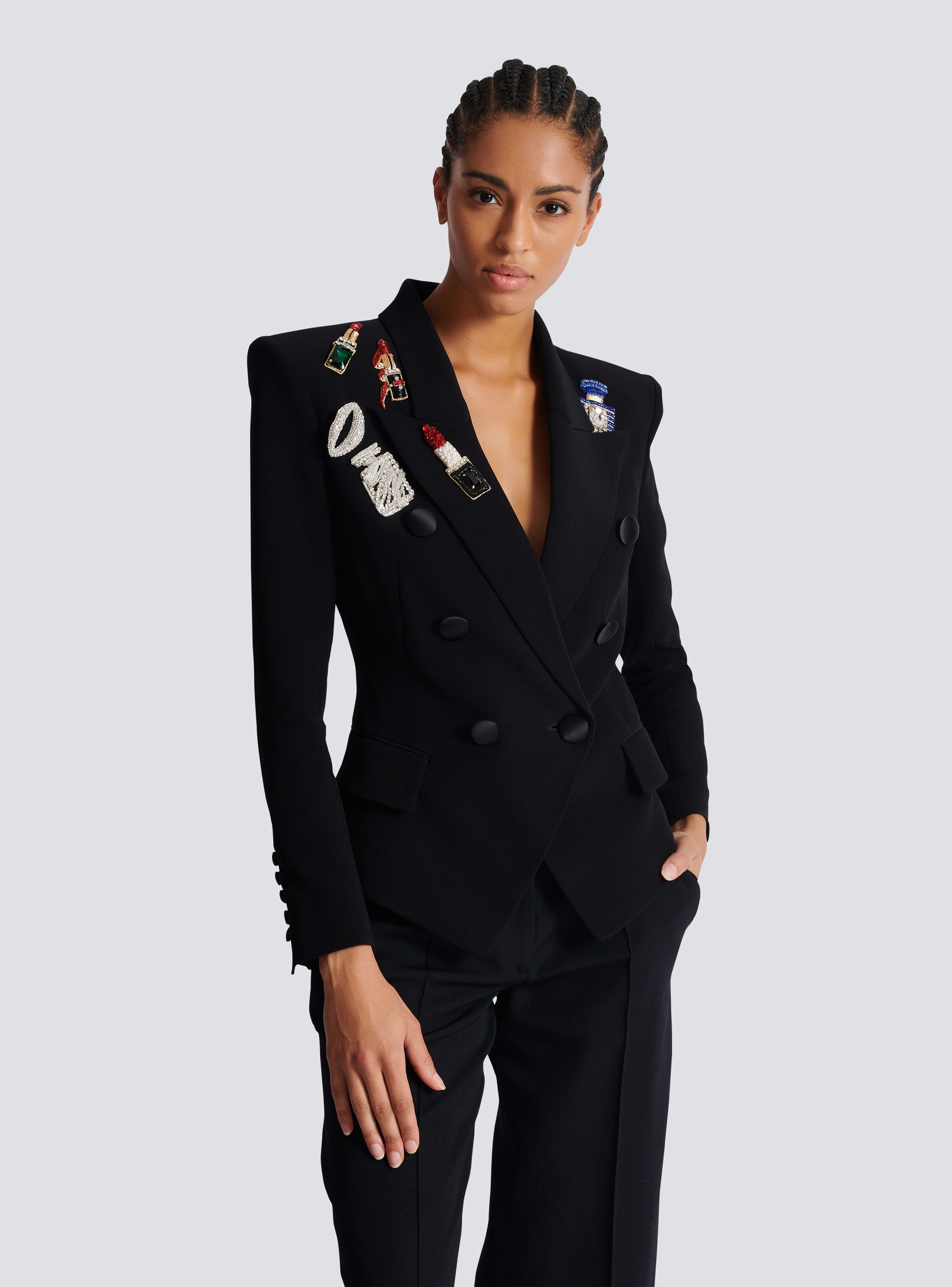 Fitted 6-button jacket with patches - 6