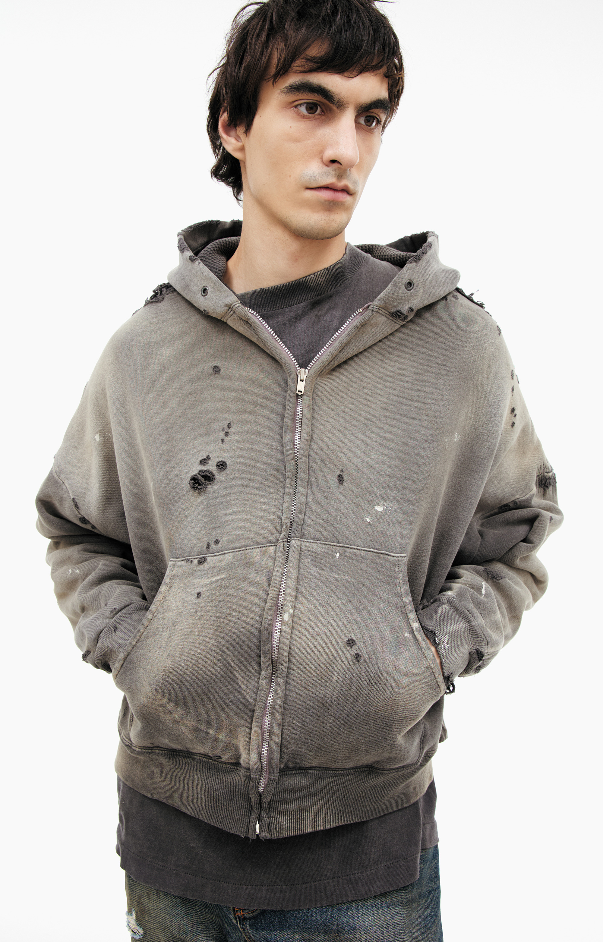 RIPPED HOODIE WITH ZIPPER - 4