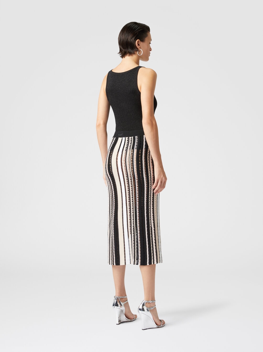 Striped crochet midi skirt with side buttoning - 3