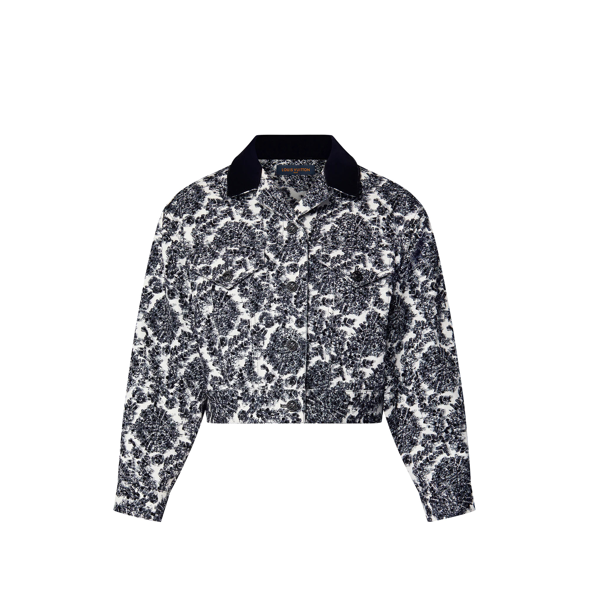 Sequin Flower Print Cropped Jacket - 1
