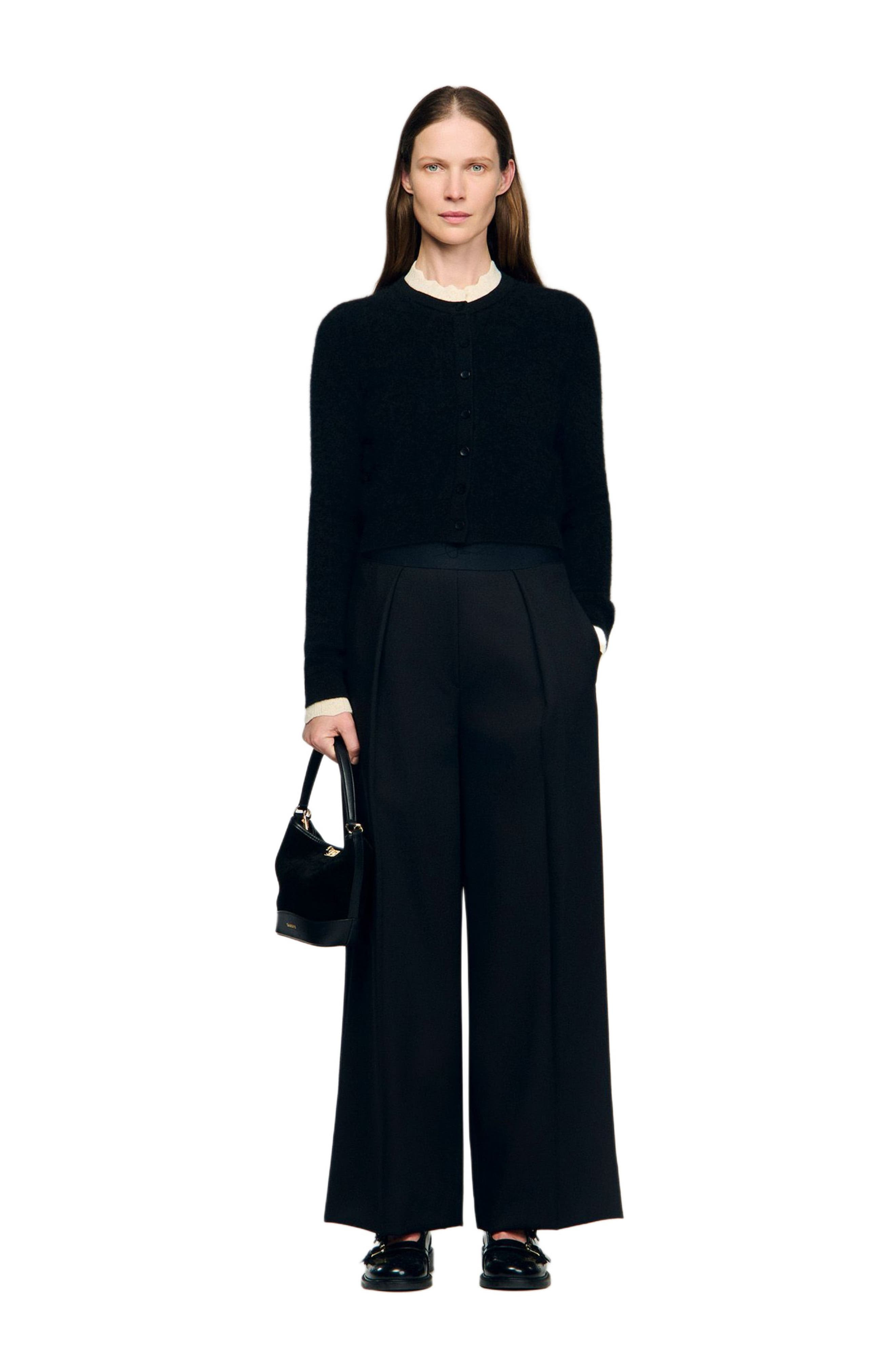 SANDRO Pointelle collar cardigan in Black at Nordstrom - 6