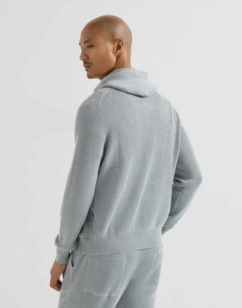 Cotton English rib knit hooded sweatshirt with logo and zipper 3
