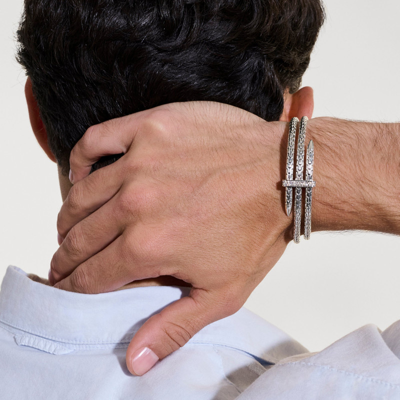 Spear Triple Flex Cuff, Sterling Silver, Diamonds, 4MM 7