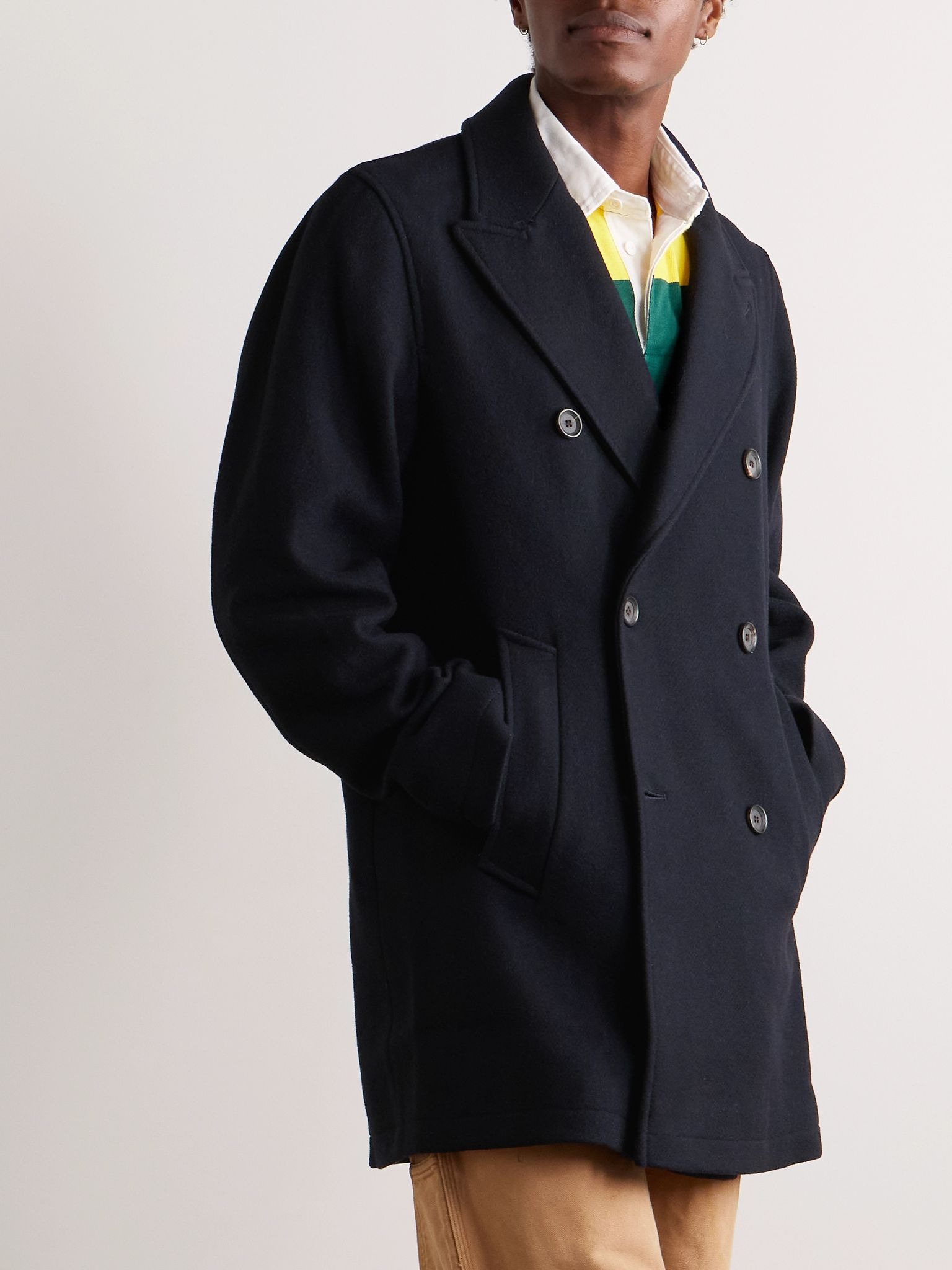 Albion Double-Breasted Felt Coat Navy - 3