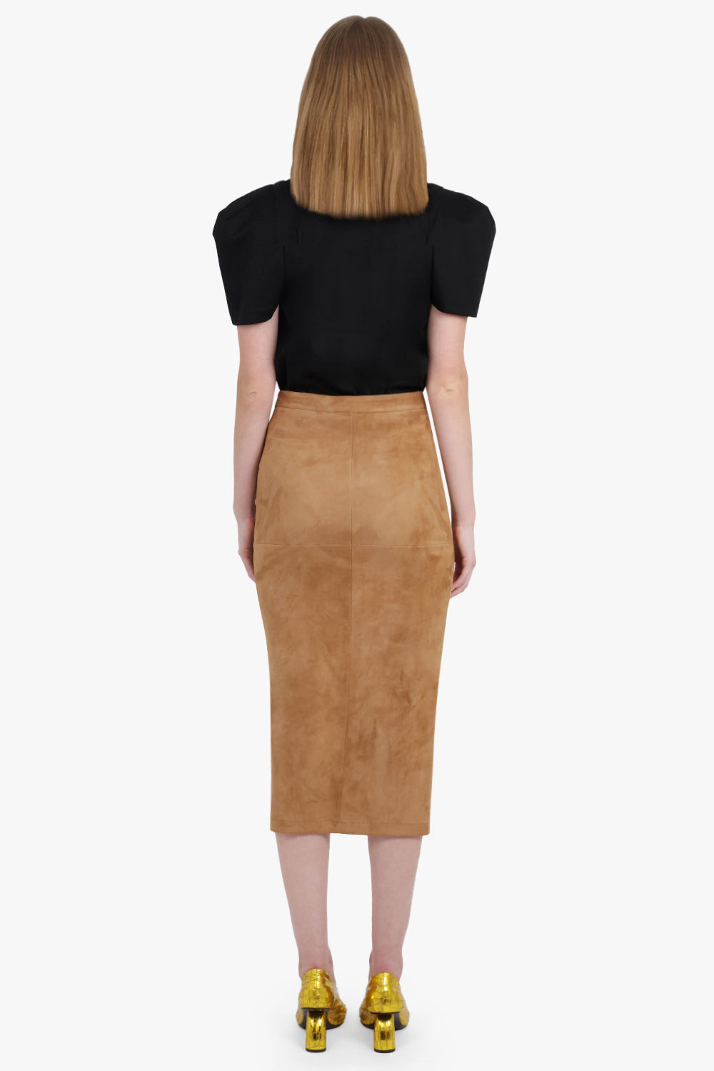 ASYMMETRIC RUCHED LEATHER MIDI SKIRT | NEW CARAMEL - 6