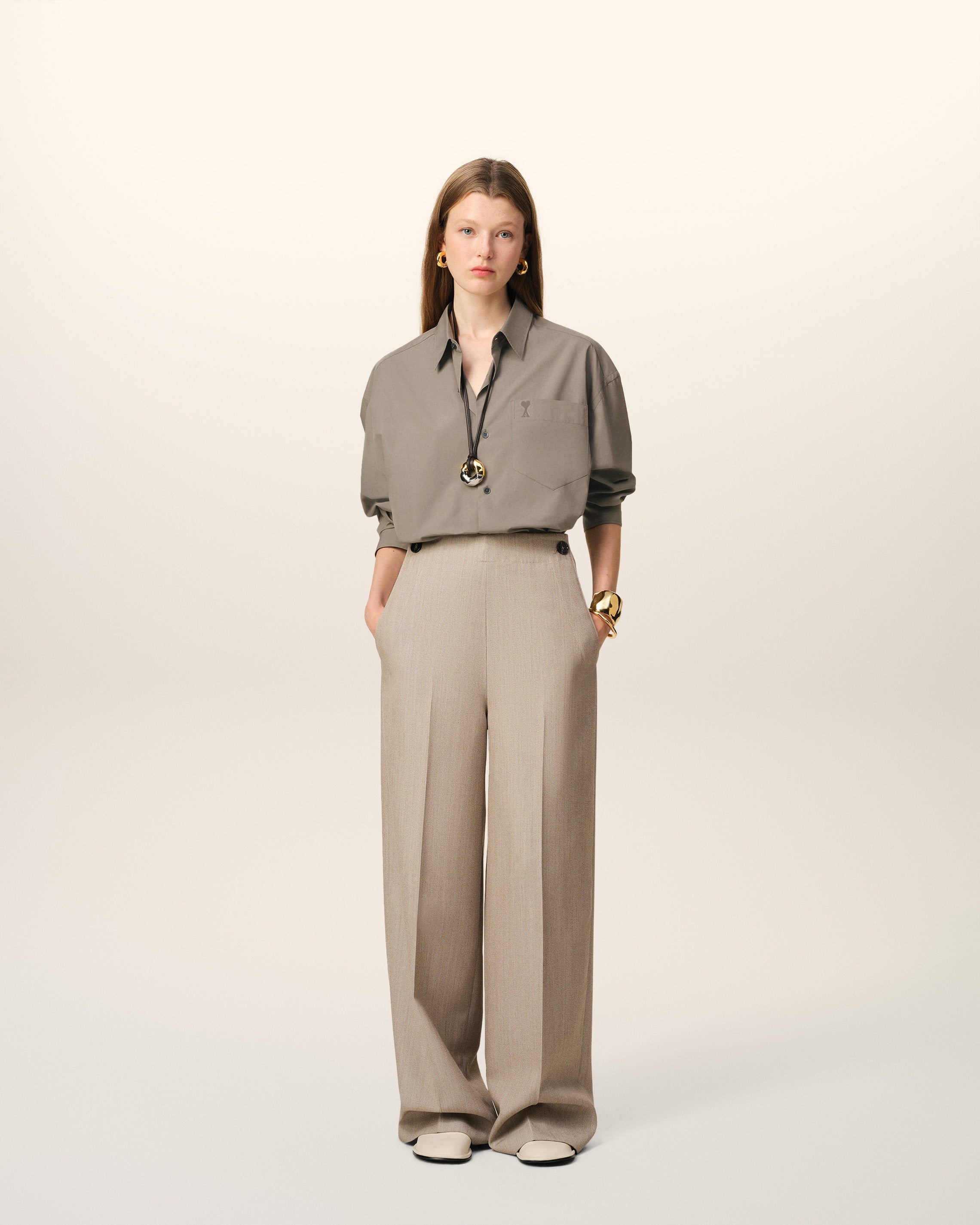 BEIGE COTTON AMI DE COEUR BOXY SHIRT - 2