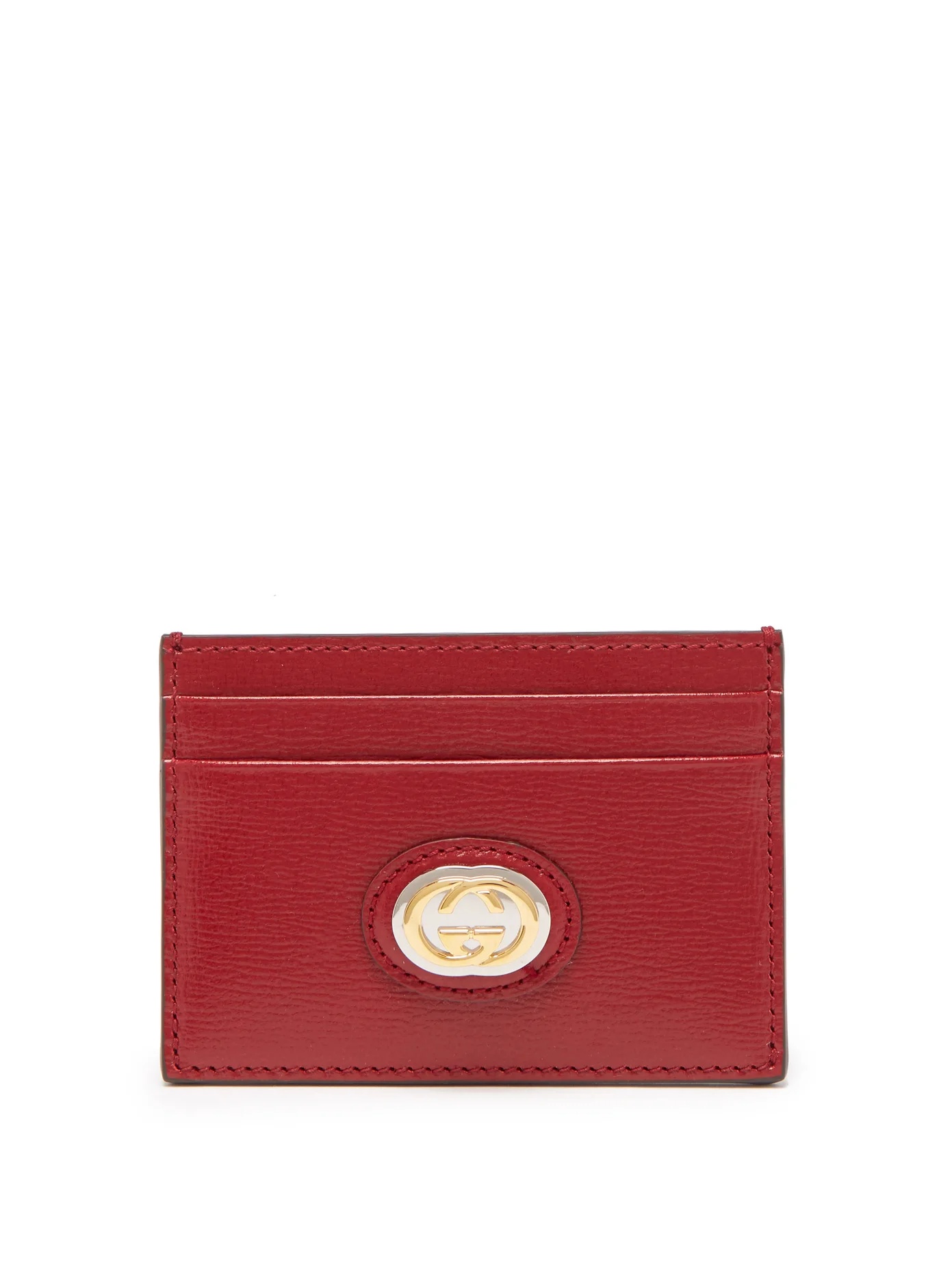 Logo-plaque grained-leather cardholder - 1