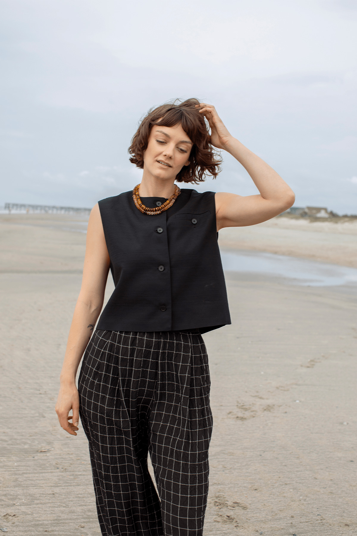 Esme Round Neck Vest in Black - 5