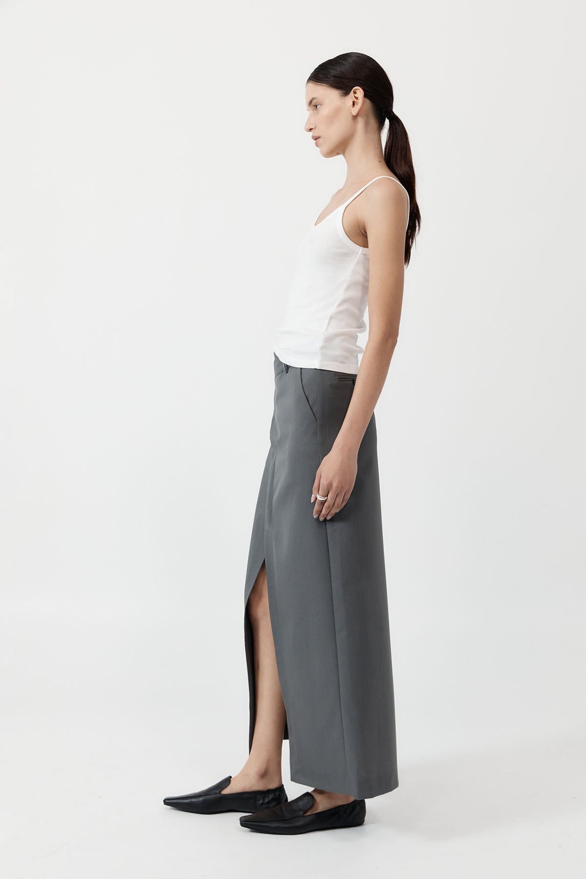 Deconstructed Waist Maxi Skirt - Pewter Grey - 3