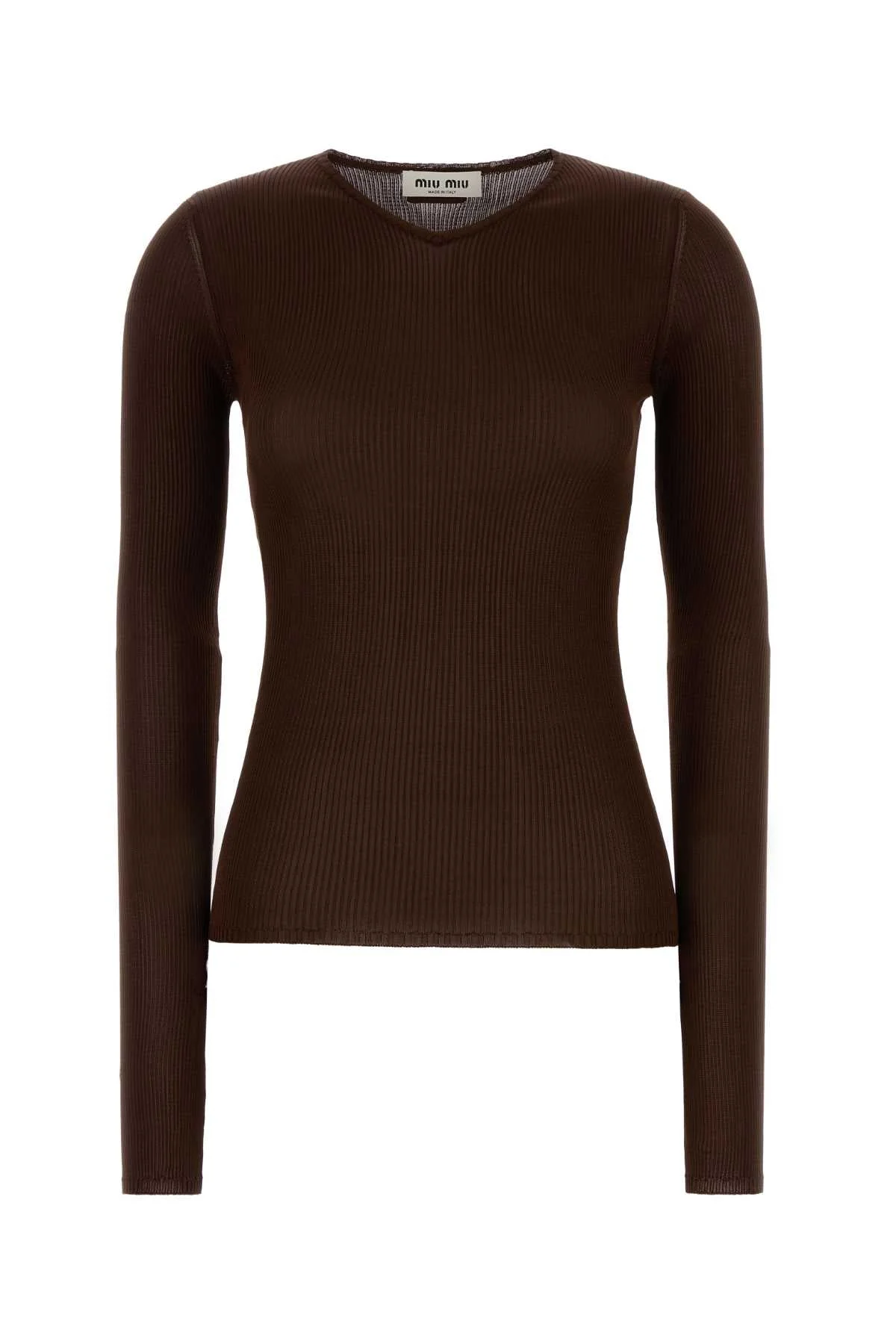 Miu Miu Women Chocolate Silk T-Shirt - 1
