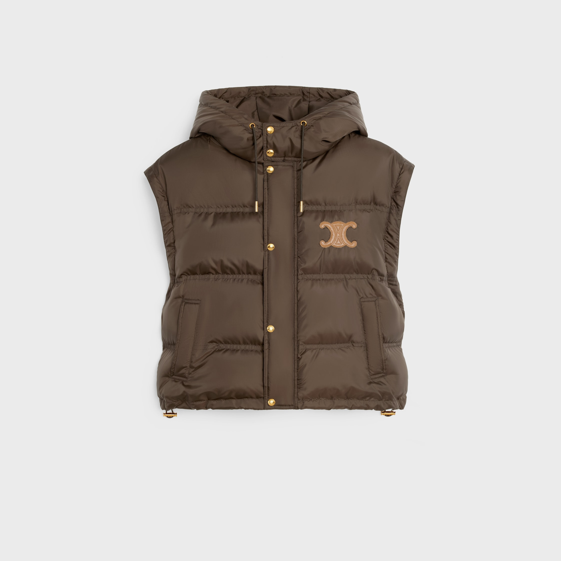 【90s】CELINE Brown Herringbone Down Vest CELINE Clothing for Women | REVERSIBLE