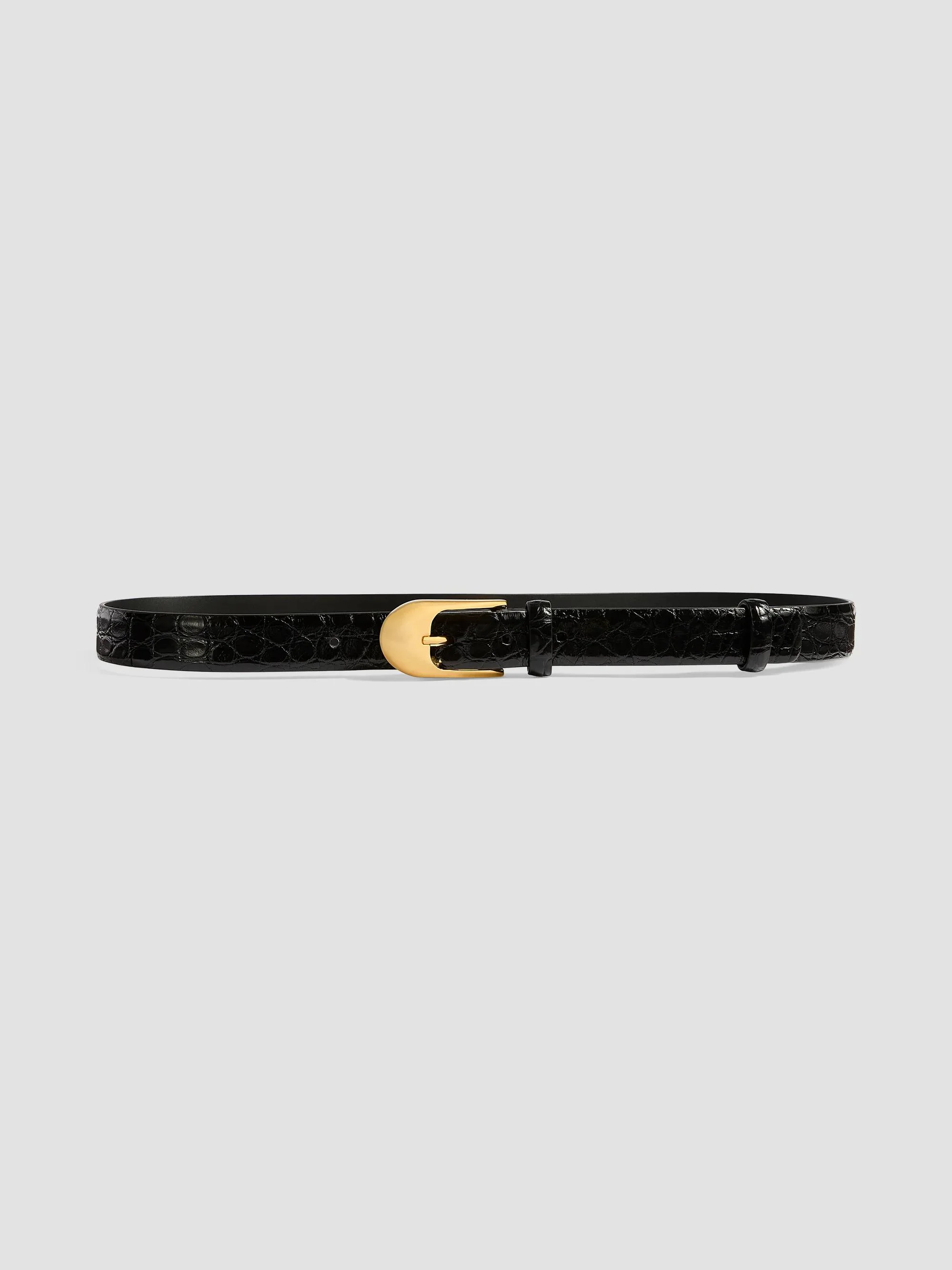 Women's Dome Croc-Embossed Leather Belt - Black - 1