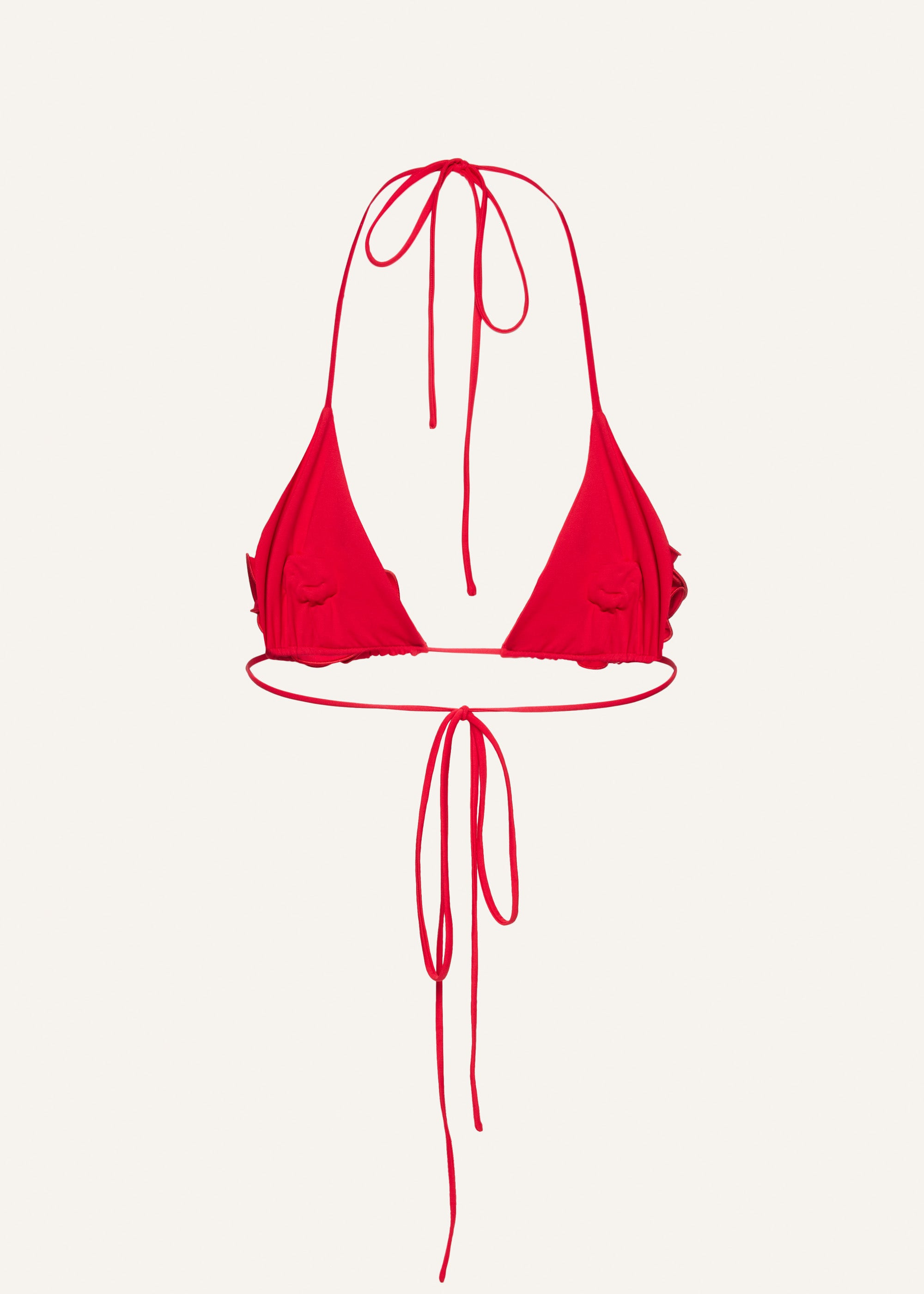 Floral strappy triangle bikini top in red - 2