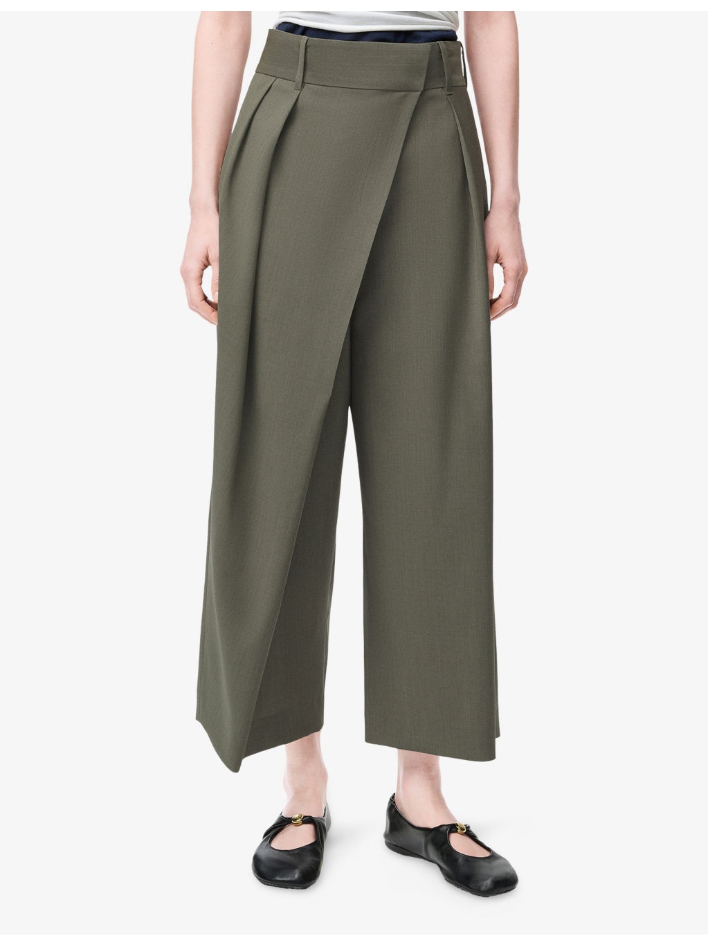 Wrap-Front Wide-Leg Cropped Wool Trousers - 3