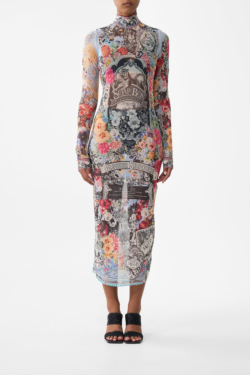 CAMILLA TURTLENECK MESH DRESS outlook