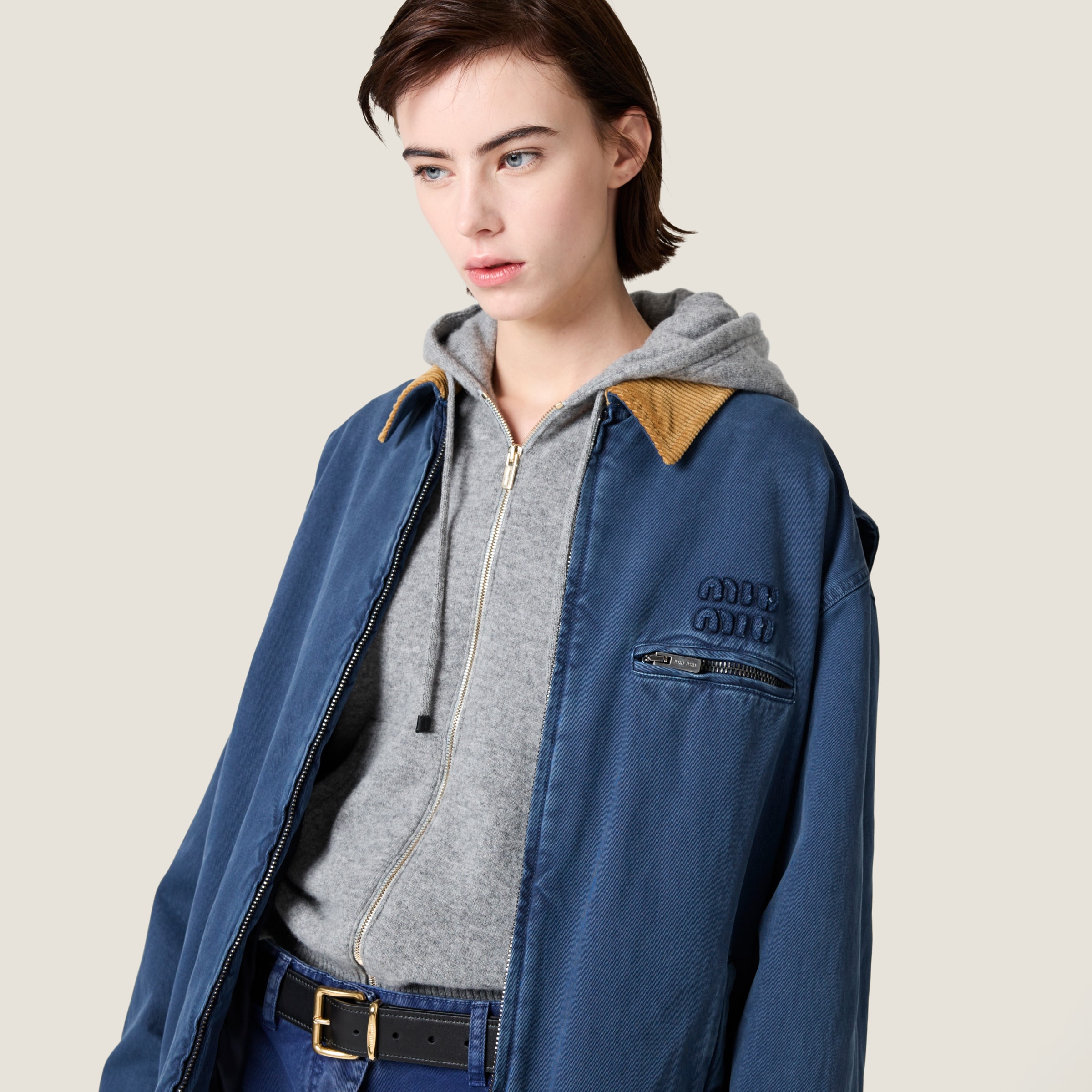 Gabardine trucker jacket with corduroy collar - 4