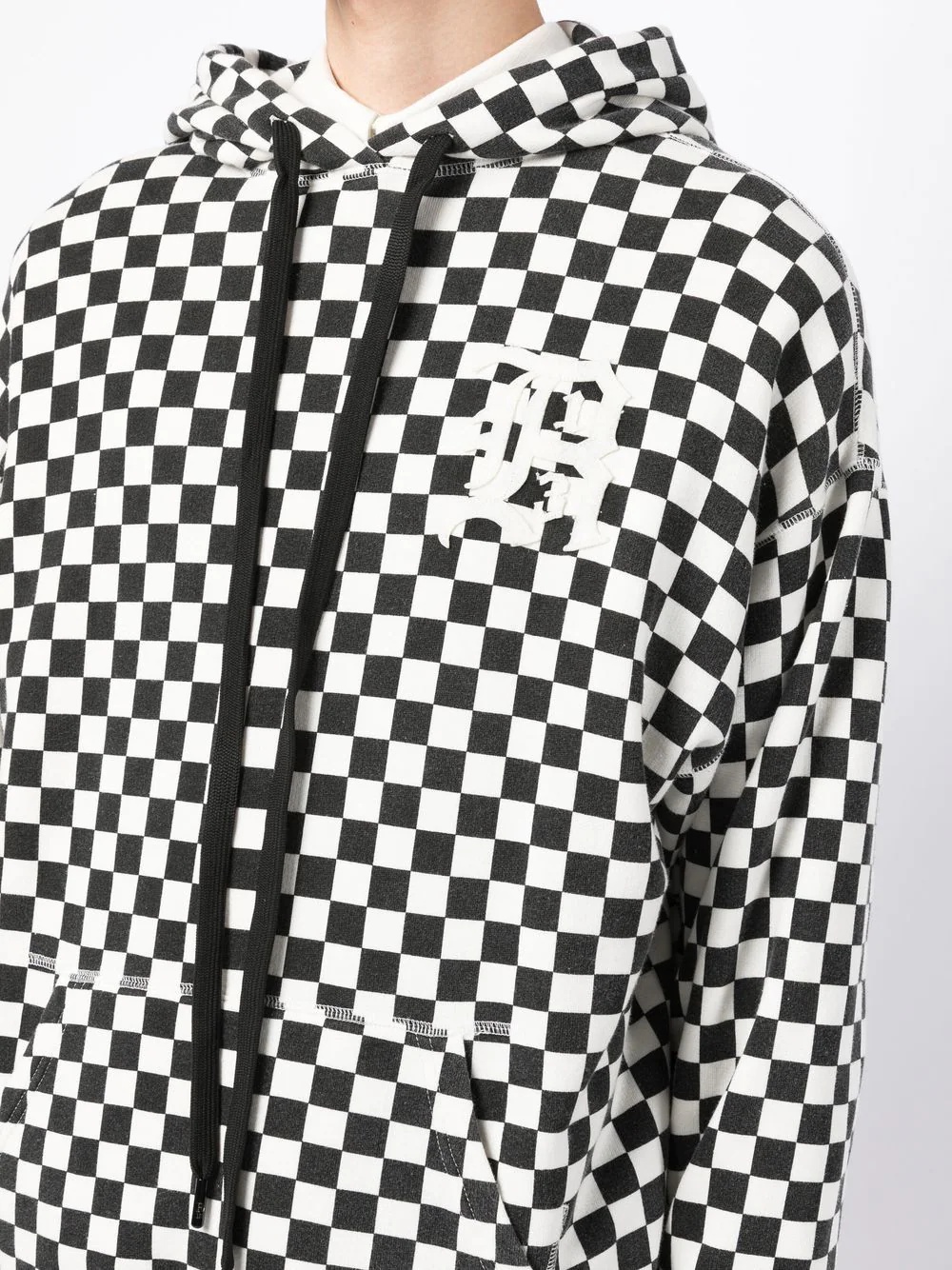 checkerboard-print cotton hoodie - 5
