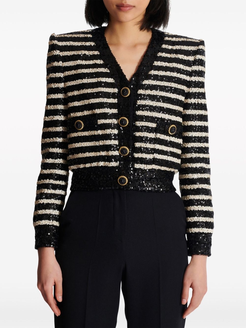 striped sequinned jacket - 5