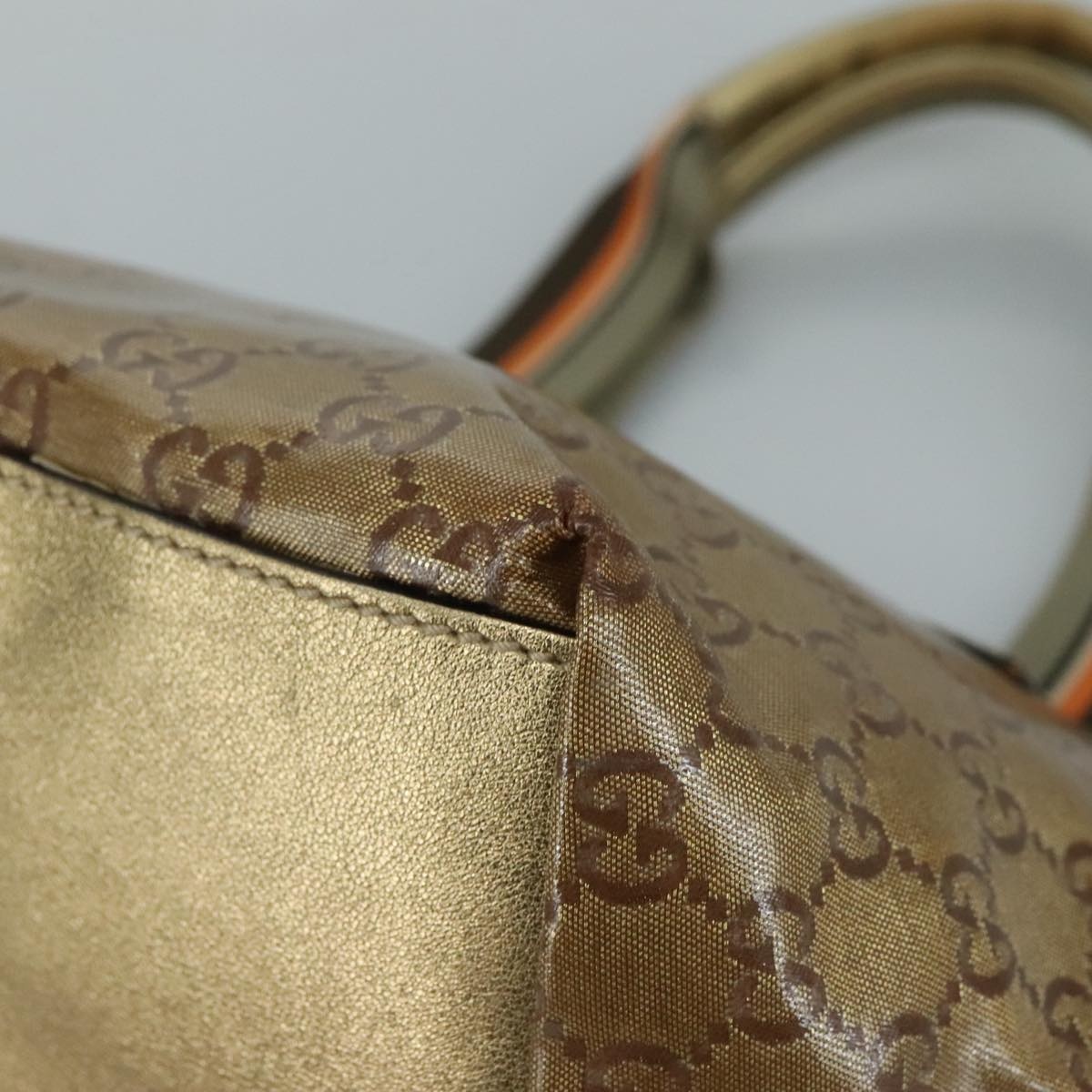 GUCCI GG Crystal Sherry Line Hand Bag Gray Gold Brown - 9
