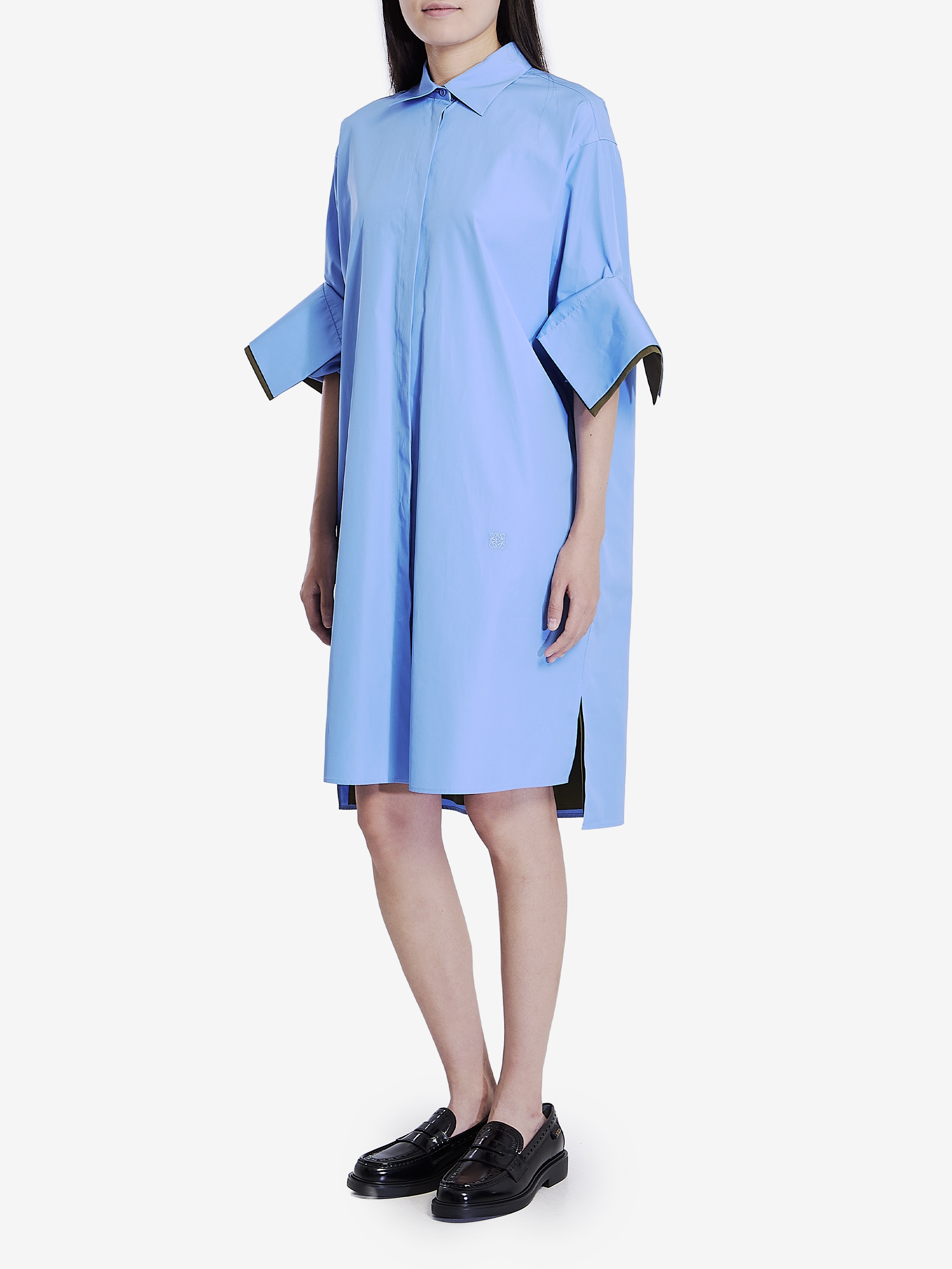 【関税込・国内発送】LOEWE Draped cotton shirt dress Draped cotton shirt dress in black - Loewe | Mytheresa