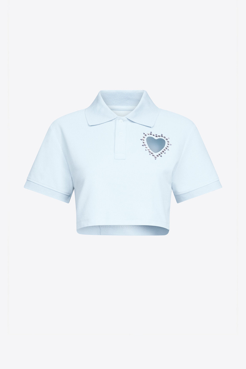 CRYSTAL HEART CUTOUT CROPPED POLO - 1