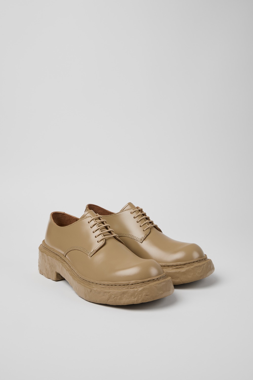 Beige Leather Bluchers - 2