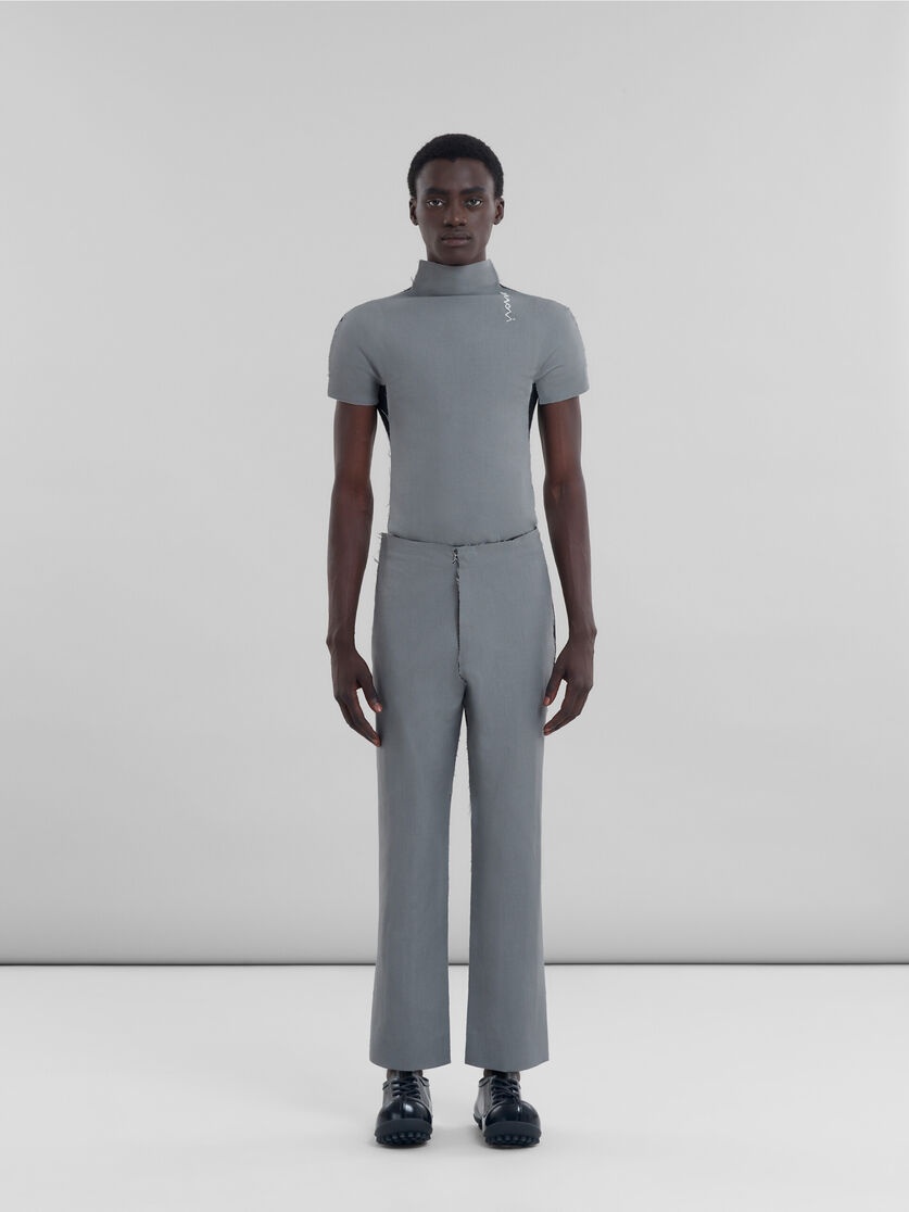 GREY WOOL TROUSERS WITH CONTRASTING BACK - 2