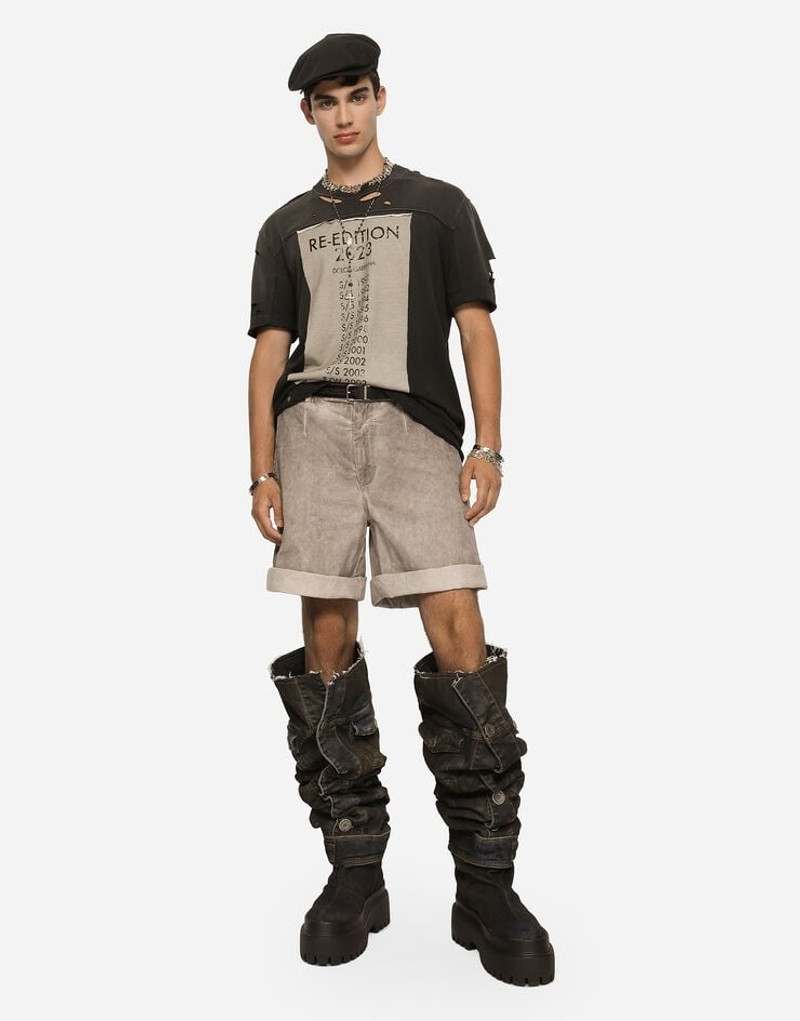 Dolce & Gabbana Garment-dyed cotton shorts with logo tag outlook