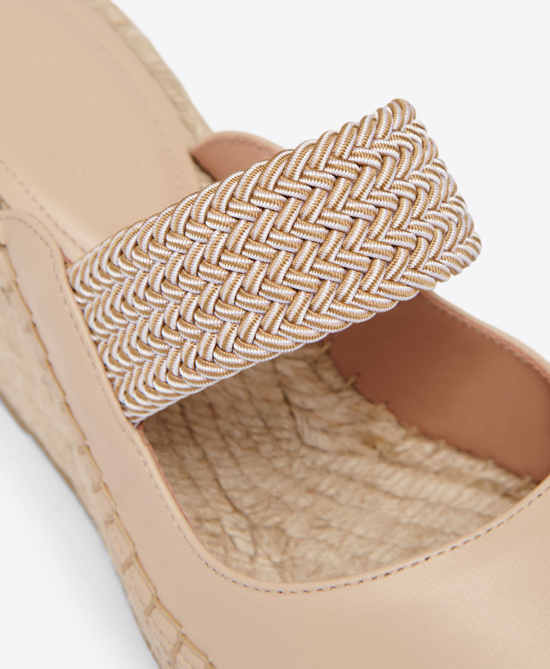 Siena 70 Beige Leather Wedge Mules 4
