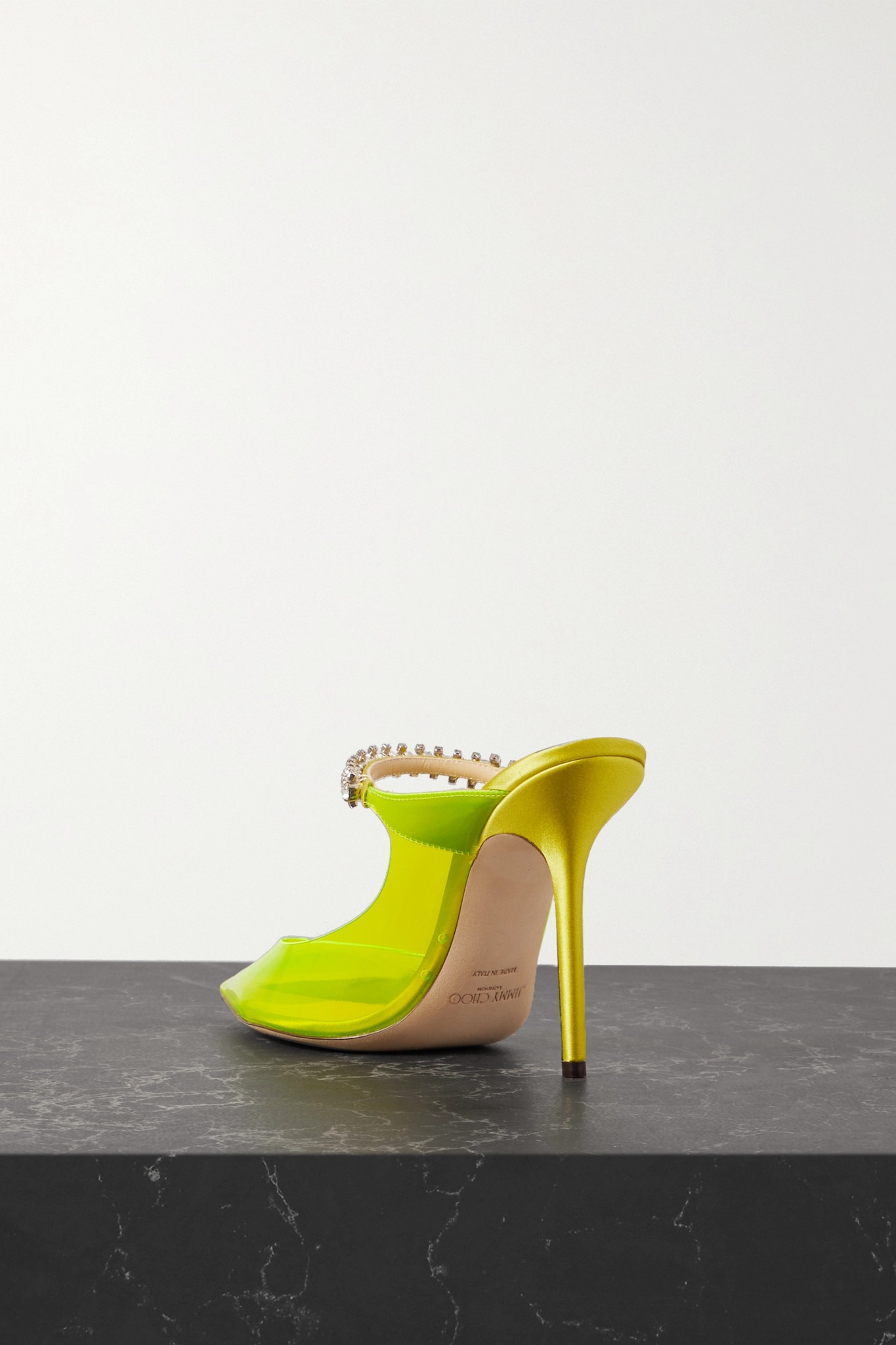 Bing 100 neon PVC and crystal-embellished satin mules - 3