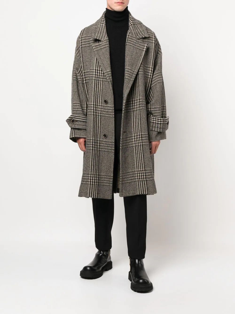 checked single-breasted wool coat - 2