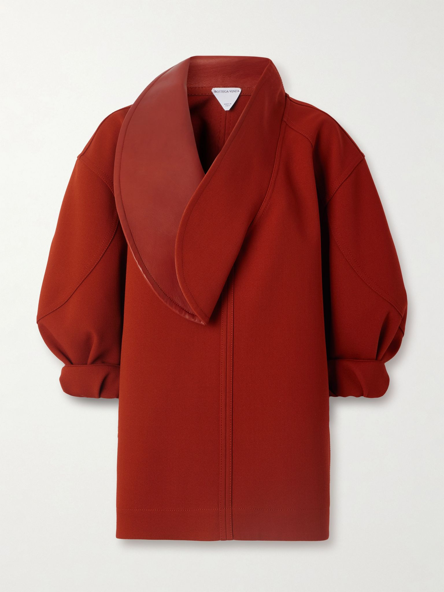 Oversized leather-trimmed cotton-blend crepe blouse Tomato red - 1