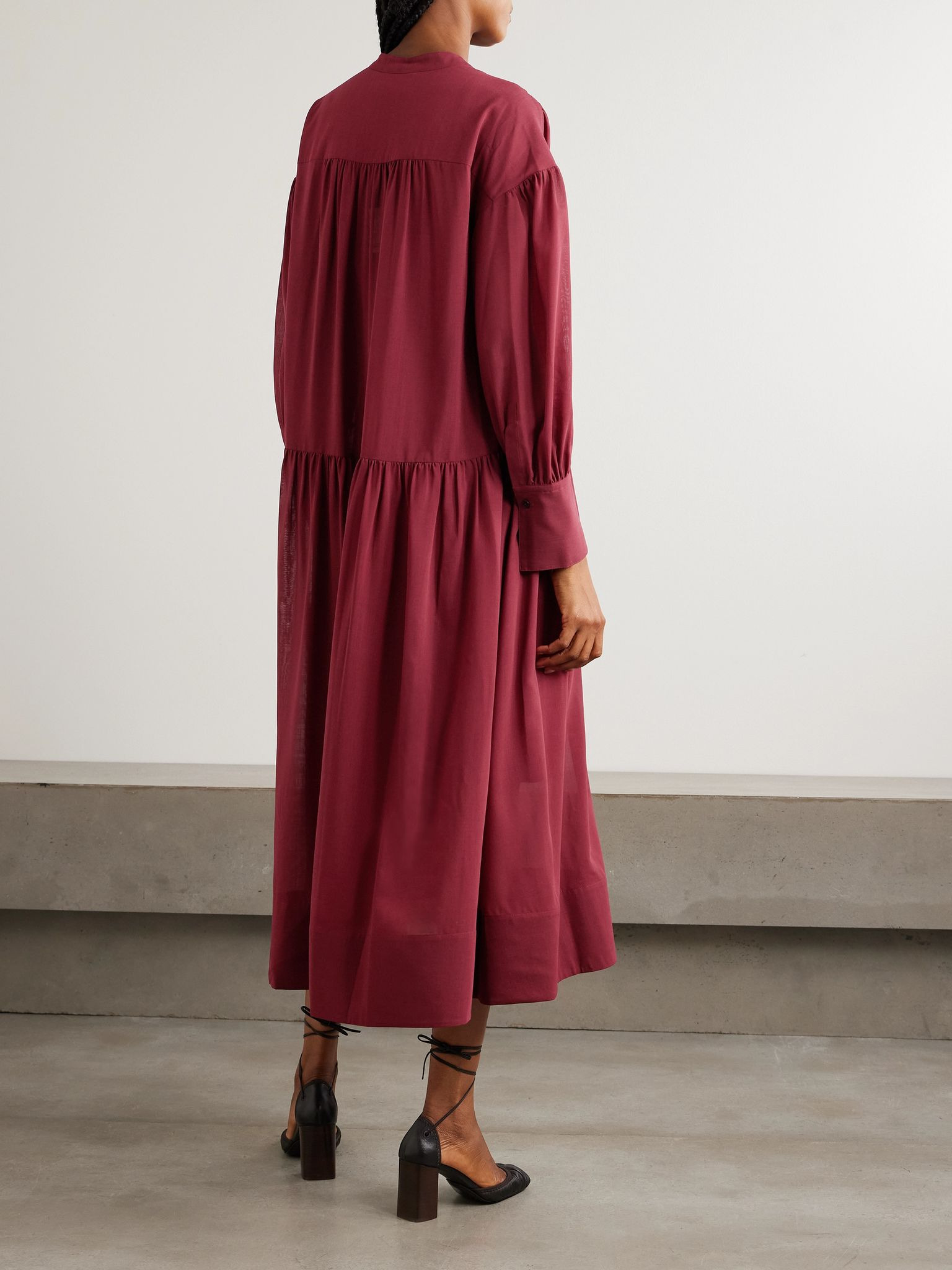 Emma belted wool-blend crepe midi dress Red - 3