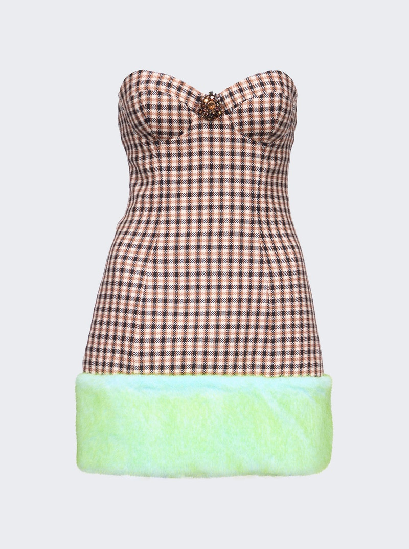 Faux Fur Trim Strapless Mini Dress Caramel - 1