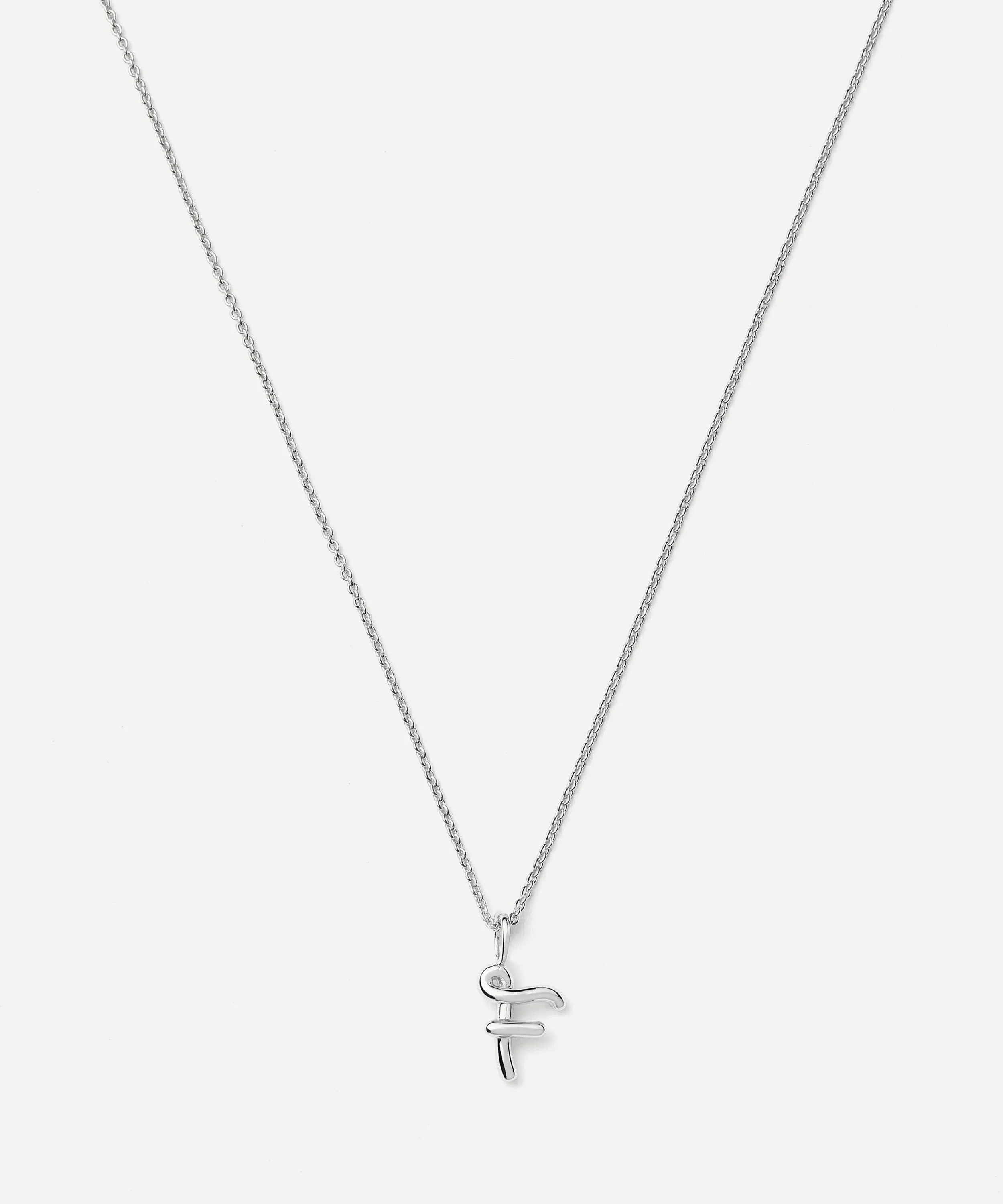 Sterling Silver Curly Molten Mini F Initial Pendant Necklace - 1